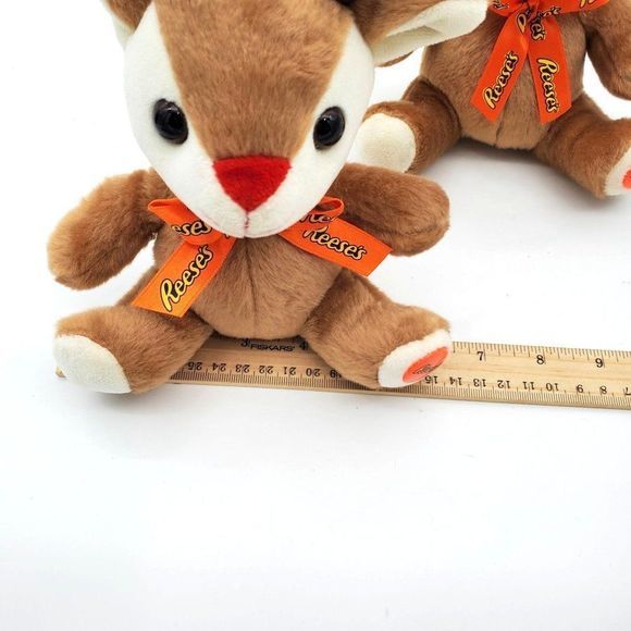 Reese's 6” Reindeer Plush‎ Stuffed Animal Reeces Pieces Deer  Ribbon Bow Holiday - Picture 8 of 9